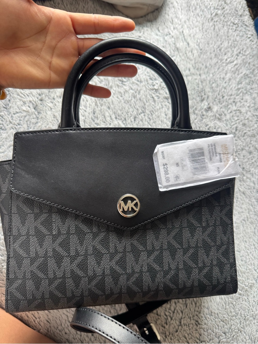 Michael Kors Black MK Logo Mini Satchel with Gold Accent